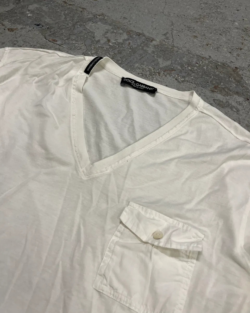 2010s Dolce & Gabbana White V-Neck T-Shirt qPLuolR 4