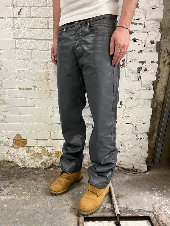 2010s Dries Van Noten Grey Leather Panel Denim Jeans bRYVJQR 1
