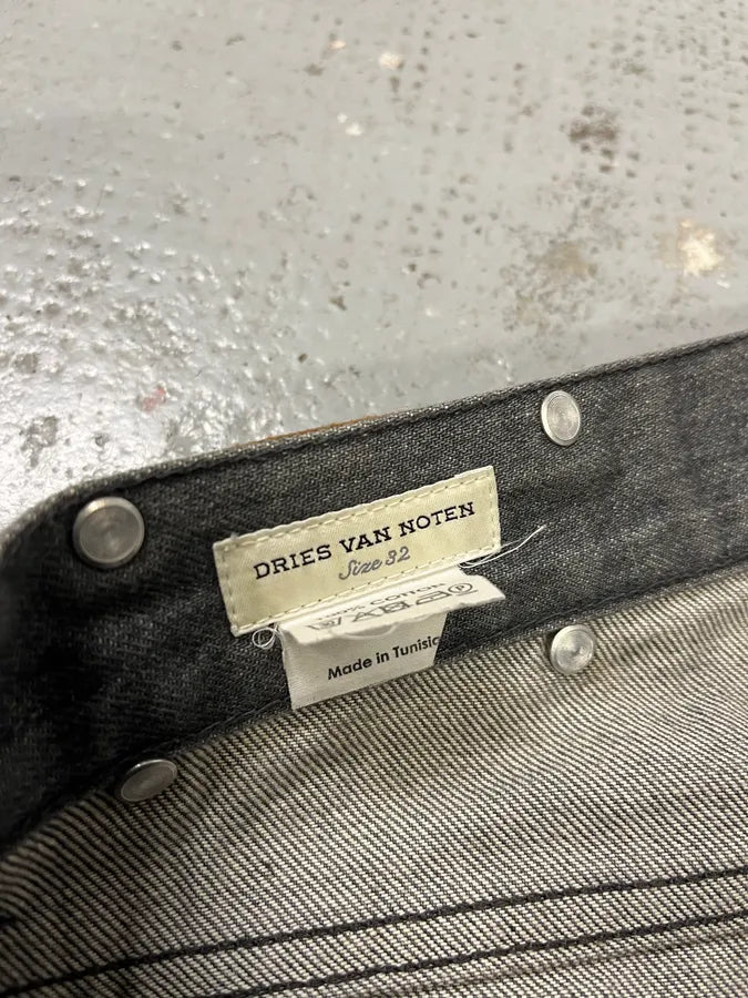 2010s Dries Van Noten Grey Leather Panel Denim Jeans bRYVJQR 10