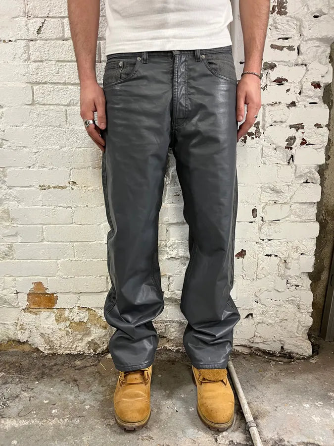 2010s Dries Van Noten Grey Leather Panel Denim Jeans bRYVJQR 2