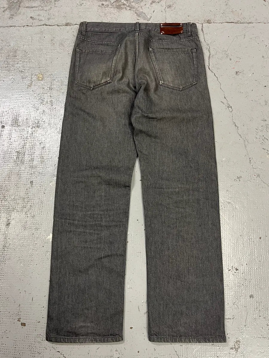 2010s Dries Van Noten Grey Leather Panel Denim Jeans bRYVJQR 7
