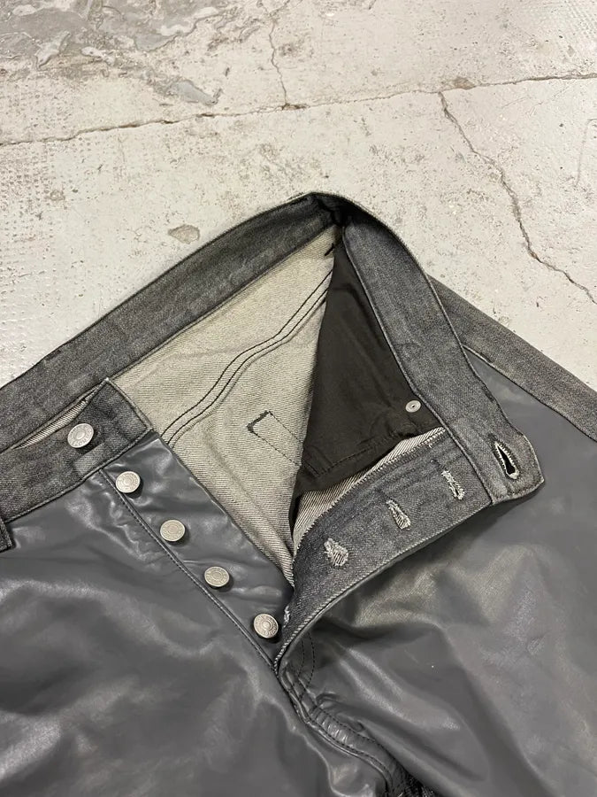 2010s Dries Van Noten Grey Leather Panel Denim Jeans bRYVJQR 9