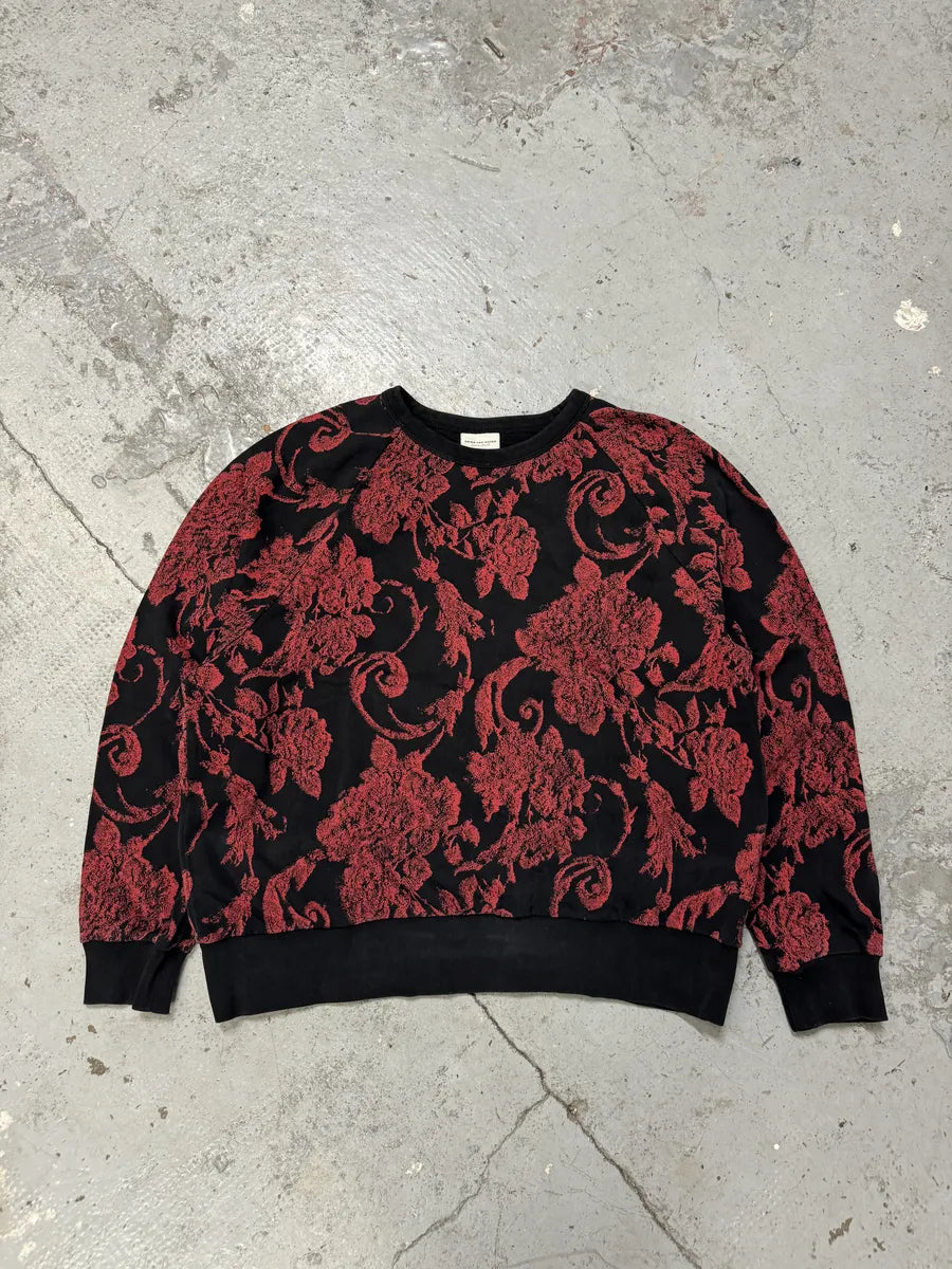 2010s Dries Van Noten Red Flowers Black Sweater iOMBFUN 0