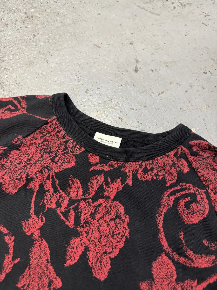 2010s Dries Van Noten Red Flowers Black Sweater iOMBFUN 9