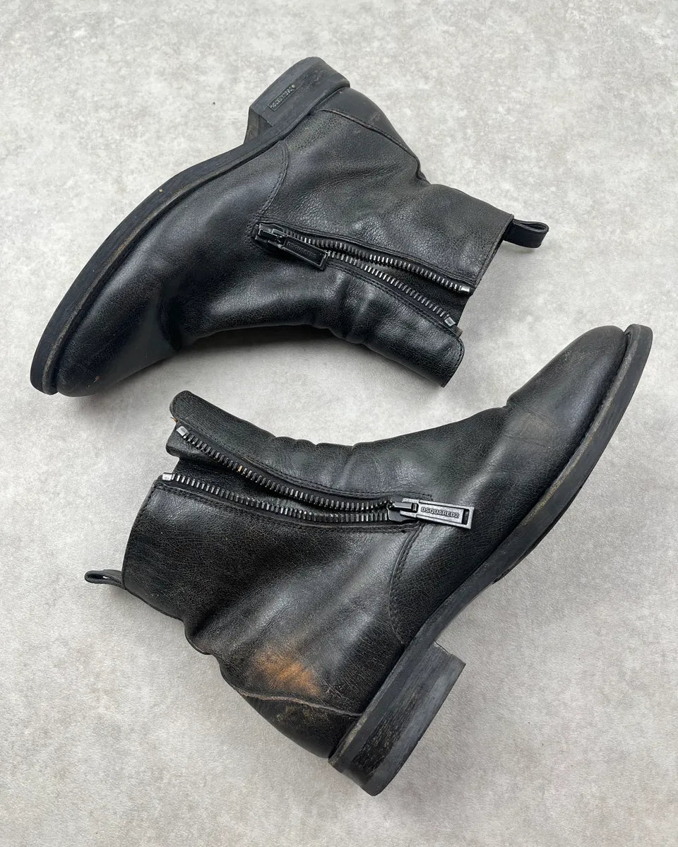2010s Dsquared2 Black Leather Zip Chelsea Boots nOkzlNw 3