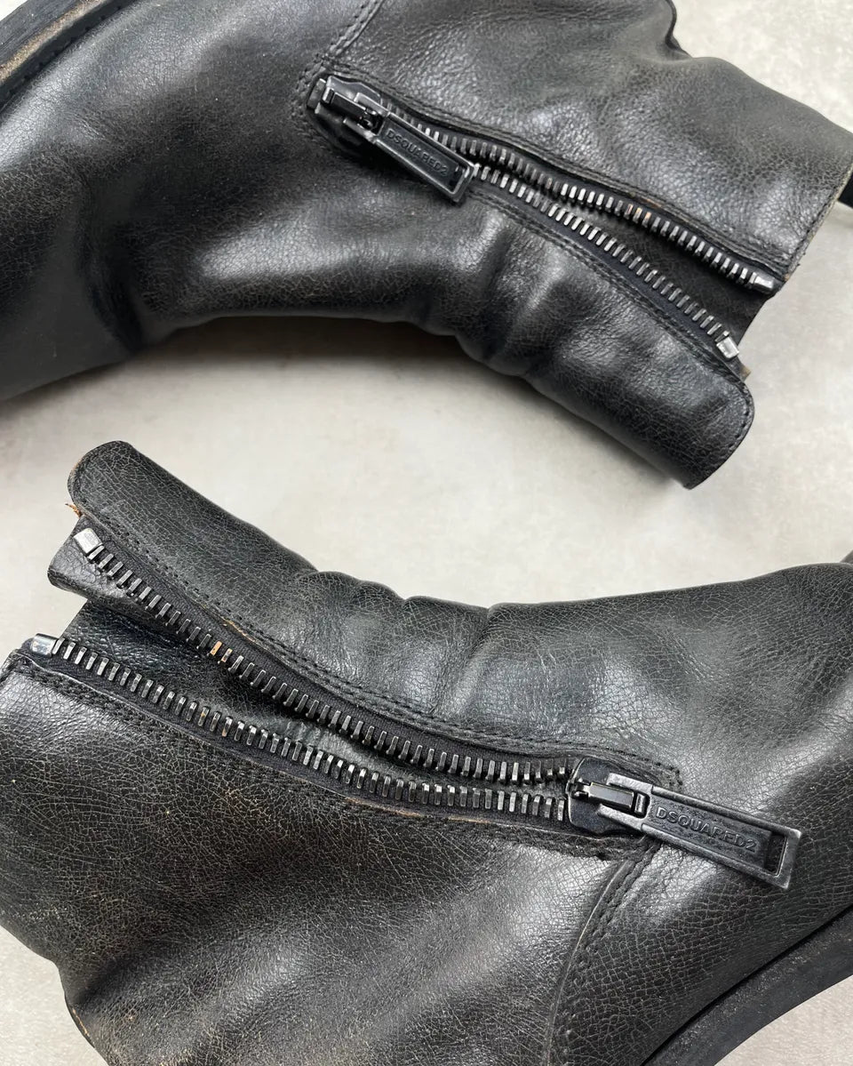 2010s Dsquared2 Black Leather Zip Chelsea Boots nOkzlNw 4