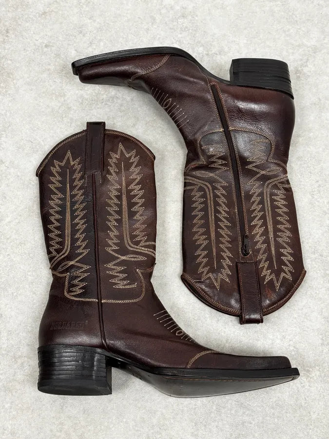 2010s Dsquared2 Brown Western Leather Ankle Boots UQMNrAX 1