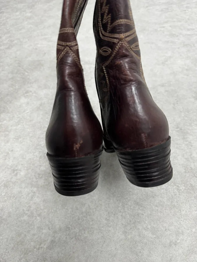 2010s Dsquared2 Brown Western Leather Ankle Boots UQMNrAX 5