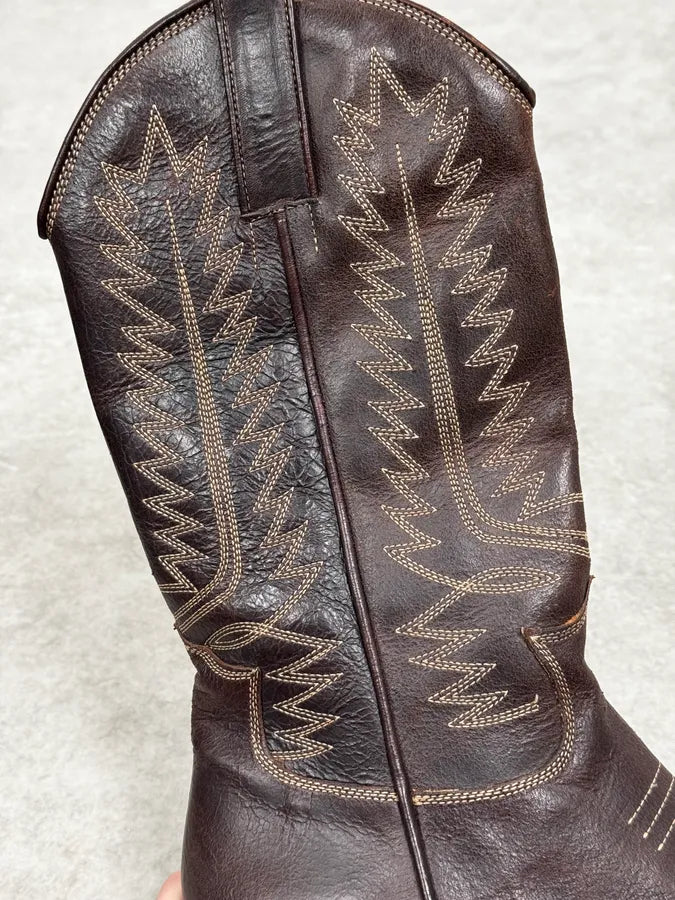 2010s Dsquared2 Brown Western Leather Ankle Boots UQMNrAX 3