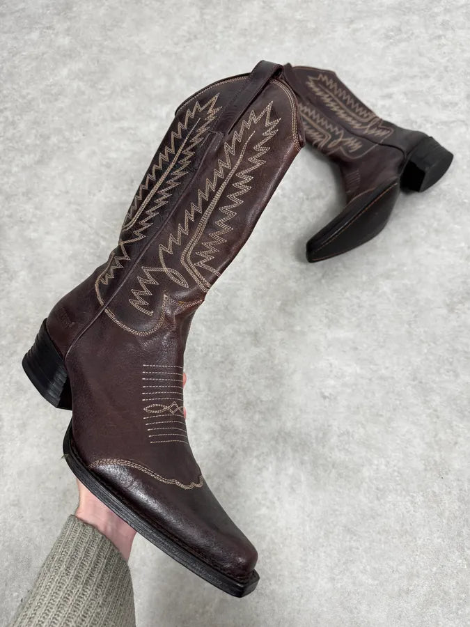 2010s Dsquared2 Brown Western Leather Ankle Boots UQMNrAX 0