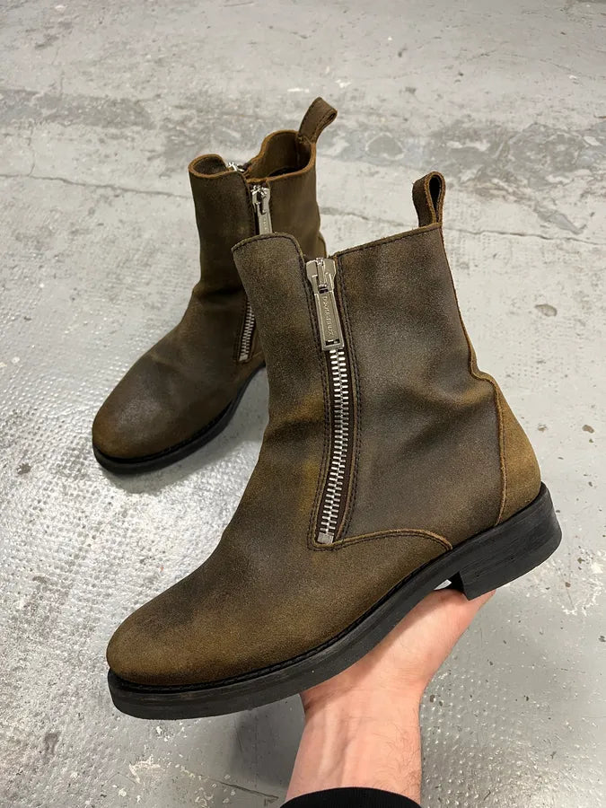 2010s Dsquared2 Double Front Zip Raw Brown Leather Boots xhZlTmB 0