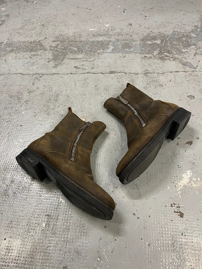 2010s Dsquared2 Double Front Zip Raw Brown Leather Boots xhZlTmB 1
