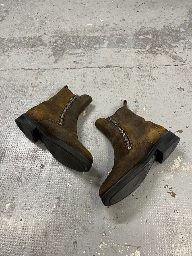 2010s Dsquared2 Double Front Zip Raw Brown Leather Boots xhZlTmB 2