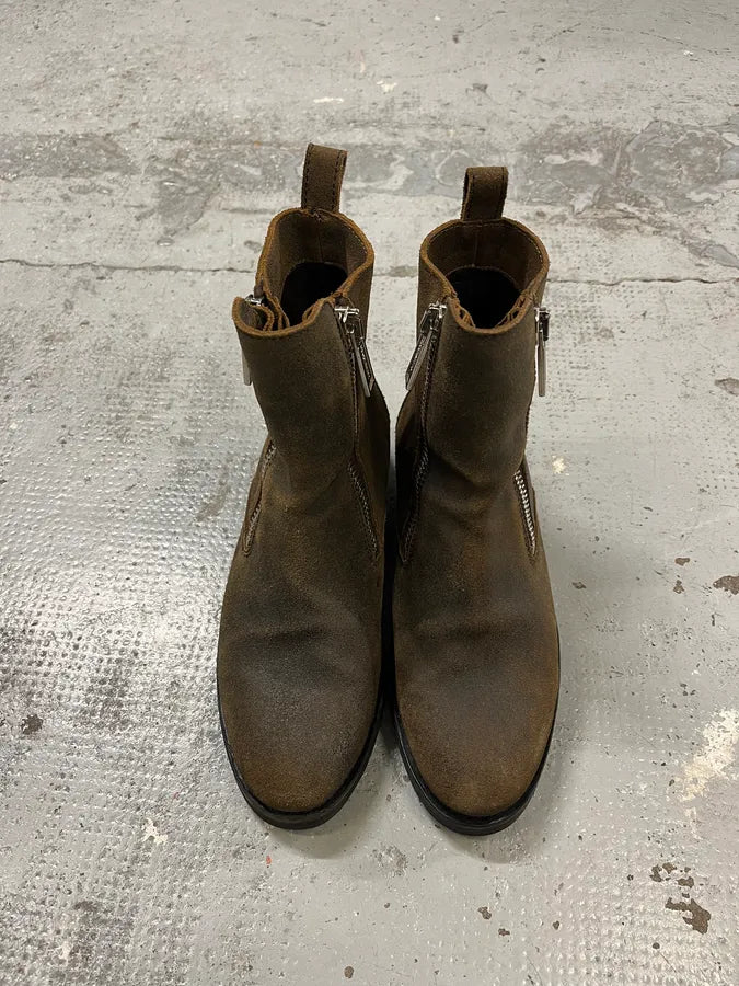 2010s Dsquared2 Double Front Zip Raw Brown Leather Boots xhZlTmB 3