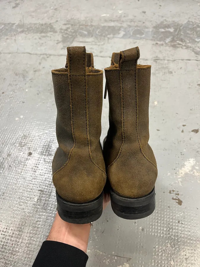 2010s Dsquared2 Double Front Zip Raw Brown Leather Boots xhZlTmB 4