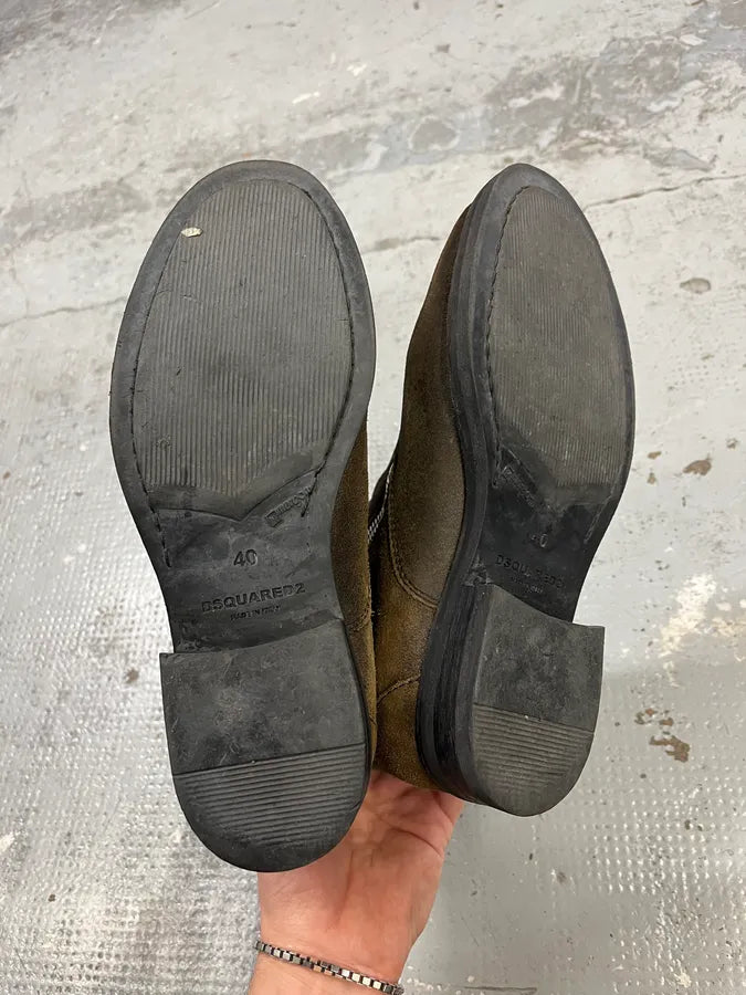 2010s Dsquared2 Double Front Zip Raw Brown Leather Boots xhZlTmB 5