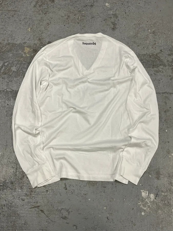 AW2015 Dsquared2 Eagle V-Neck White Longsleeves XNlSUmJ 5