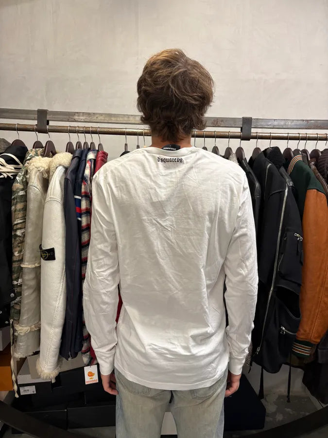 AW2015 Dsquared2 Eagle V-Neck White Longsleeves XNlSUmJ 2
