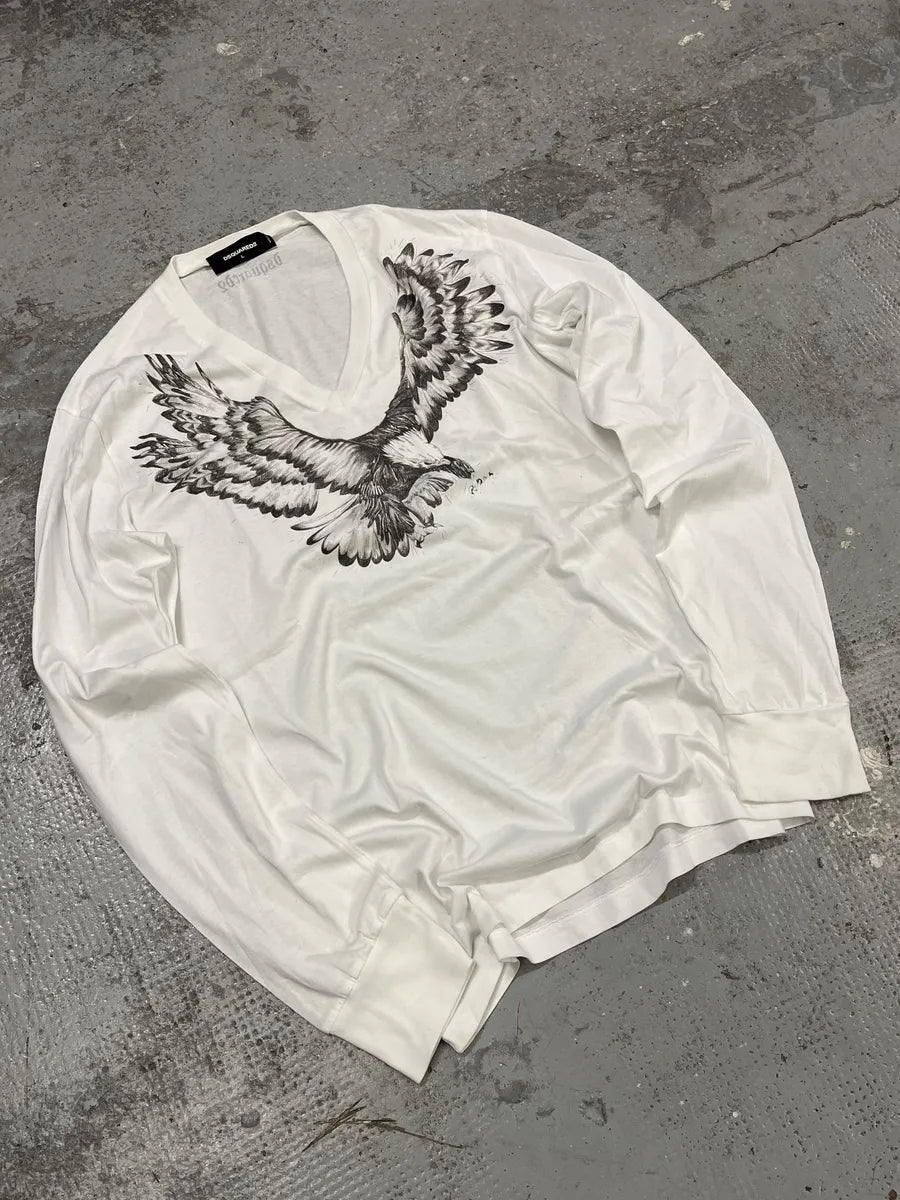 AW2015 Dsquared2 Eagle V-Neck White Longsleeves XNlSUmJ 3