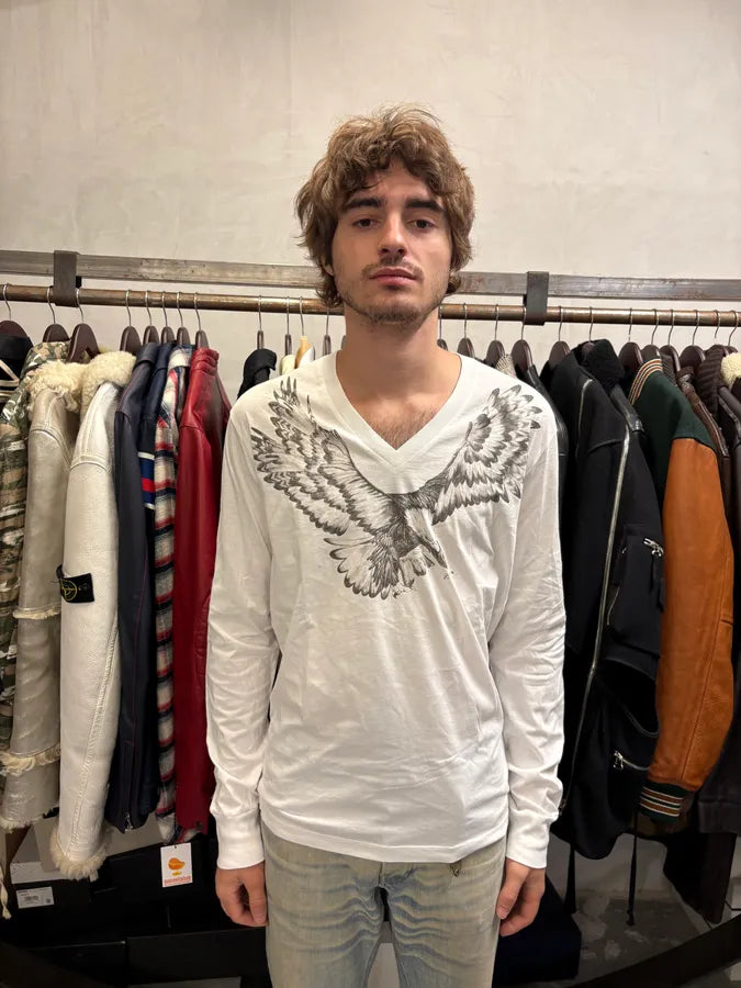 AW2015 Dsquared2 Eagle V-Neck White Longsleeves XNlSUmJ 1
