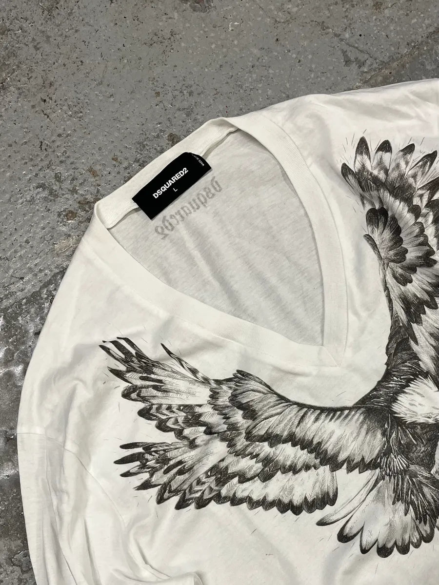 AW2015 Dsquared2 Eagle V-Neck White Longsleeves XNlSUmJ 6