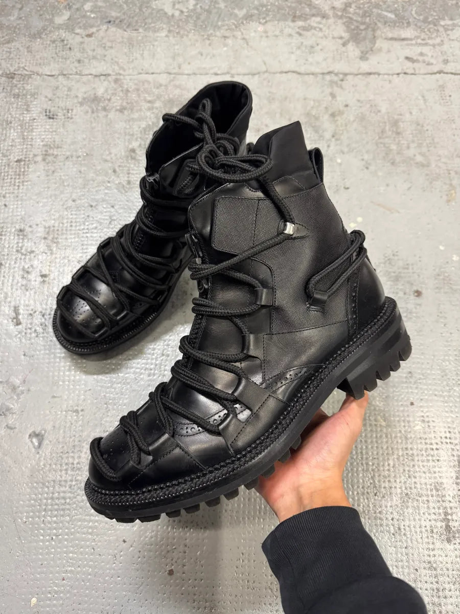 2010s Dsquared2 Futuristic Lace Up Black Leather Boots xGuGvJi 0