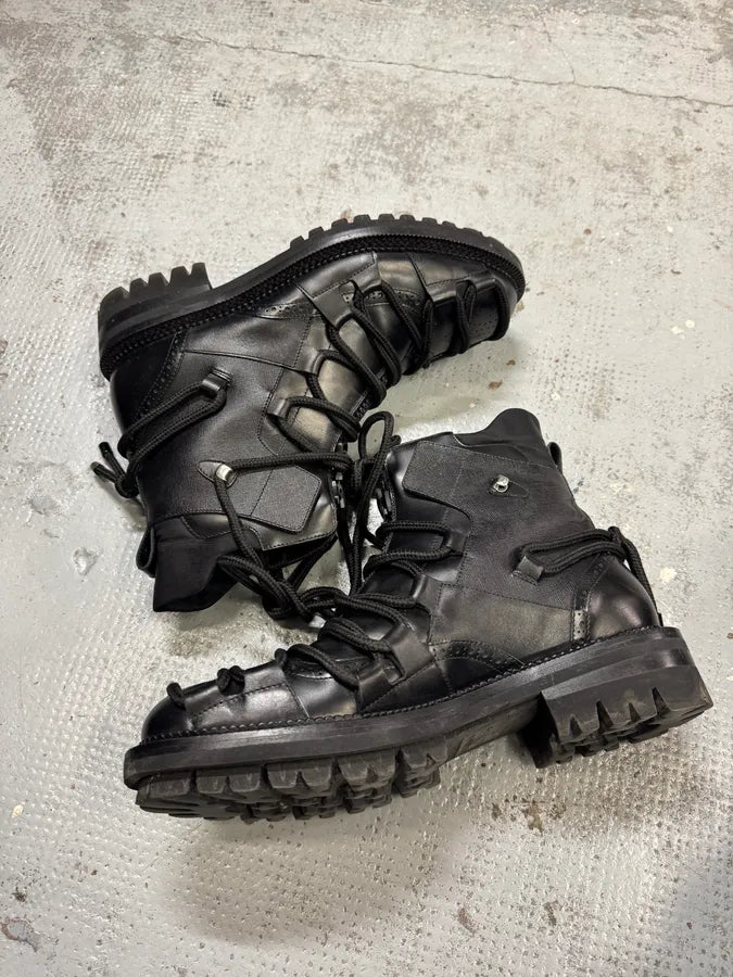2010s Dsquared2 Futuristic Lace Up Black Leather Boots xGuGvJi 2