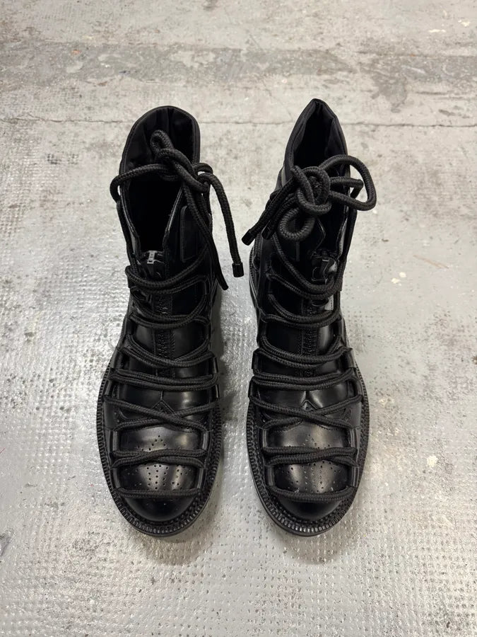 2010s Dsquared2 Futuristic Lace Up Black Leather Boots xGuGvJi 5
