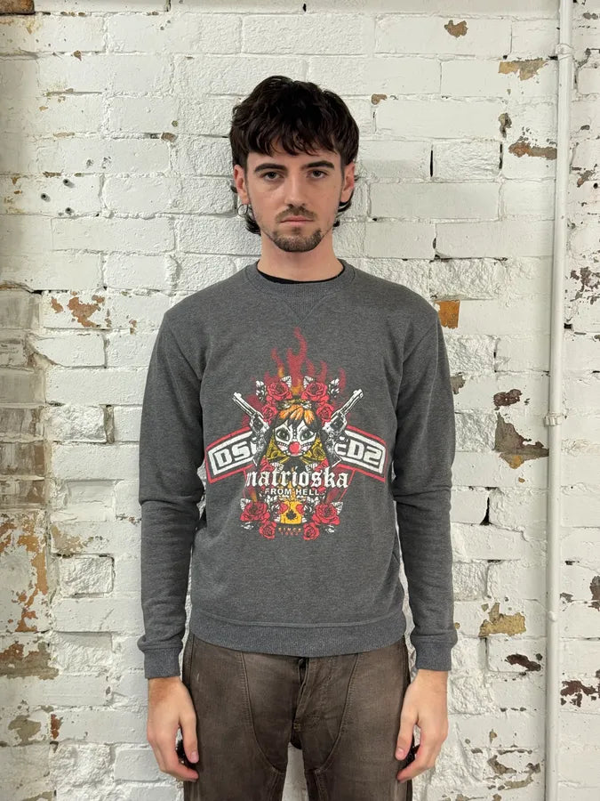 AW2015 Dsquared2 Grey Gun Moto Crewneck Sweater SWsvLsA 1