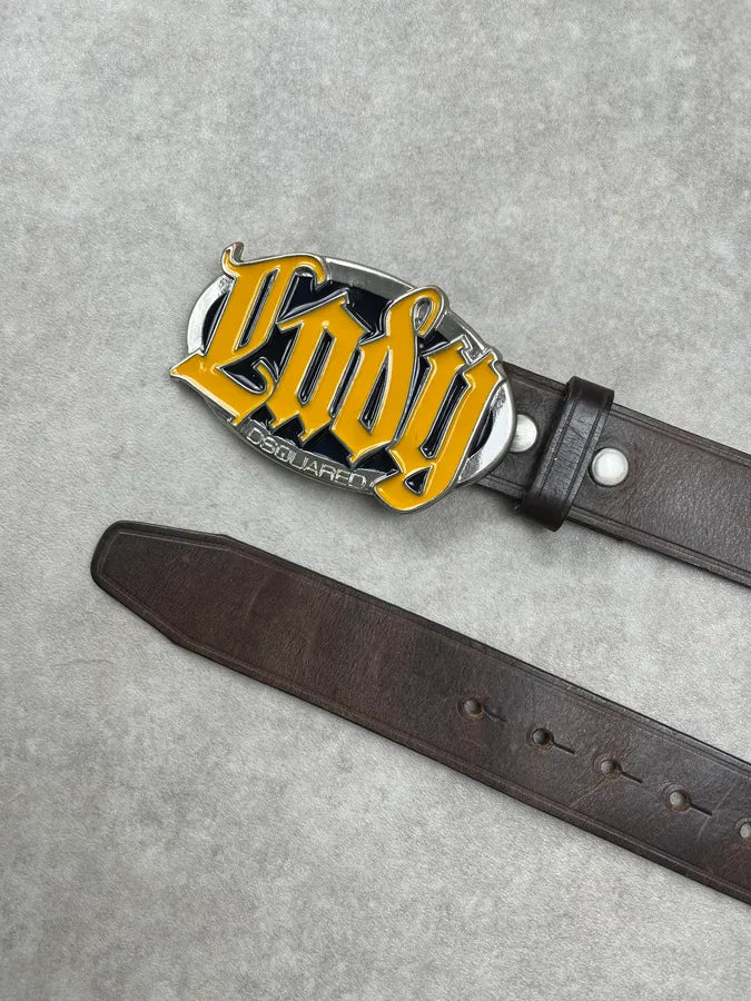 2010s Dsquared2 Lady Buckle Brown Yellow Leather Belt vxpYTlX 3
