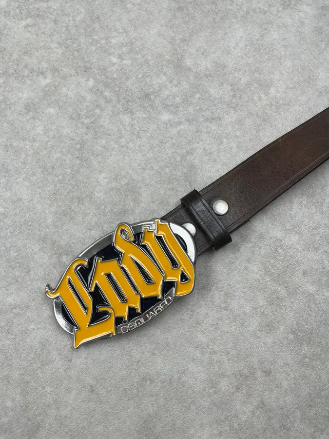 2010s Dsquared2 Lady Buckle Brown Yellow Leather Belt vxpYTlX 4