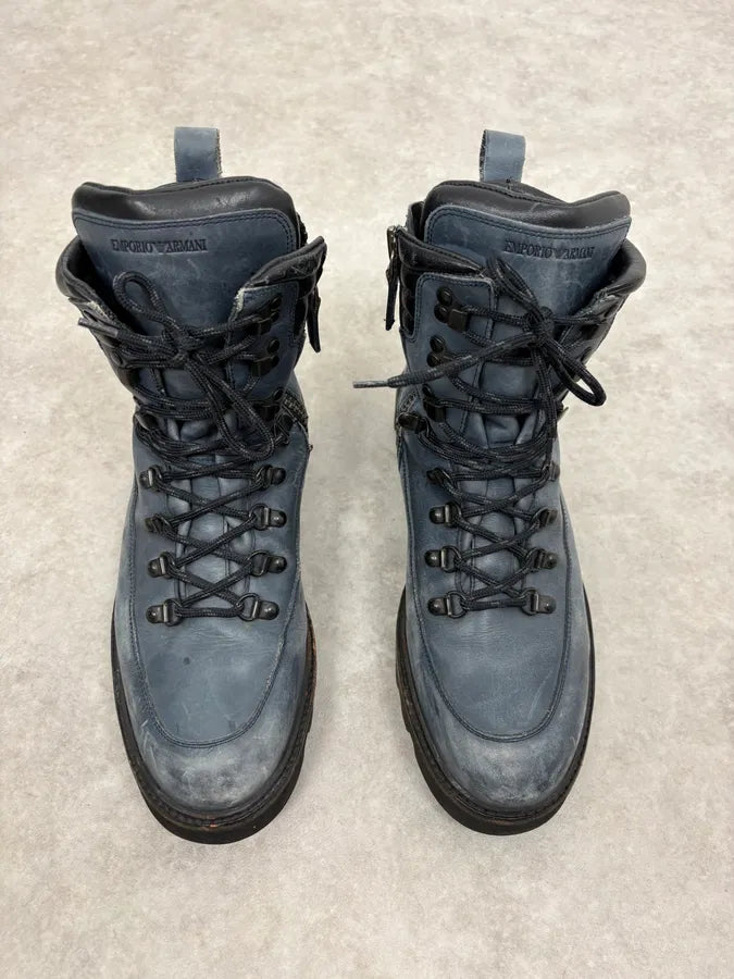2010s Emporio Armani Avant-Garde Brut Blue Leather Boots akxluKw 1