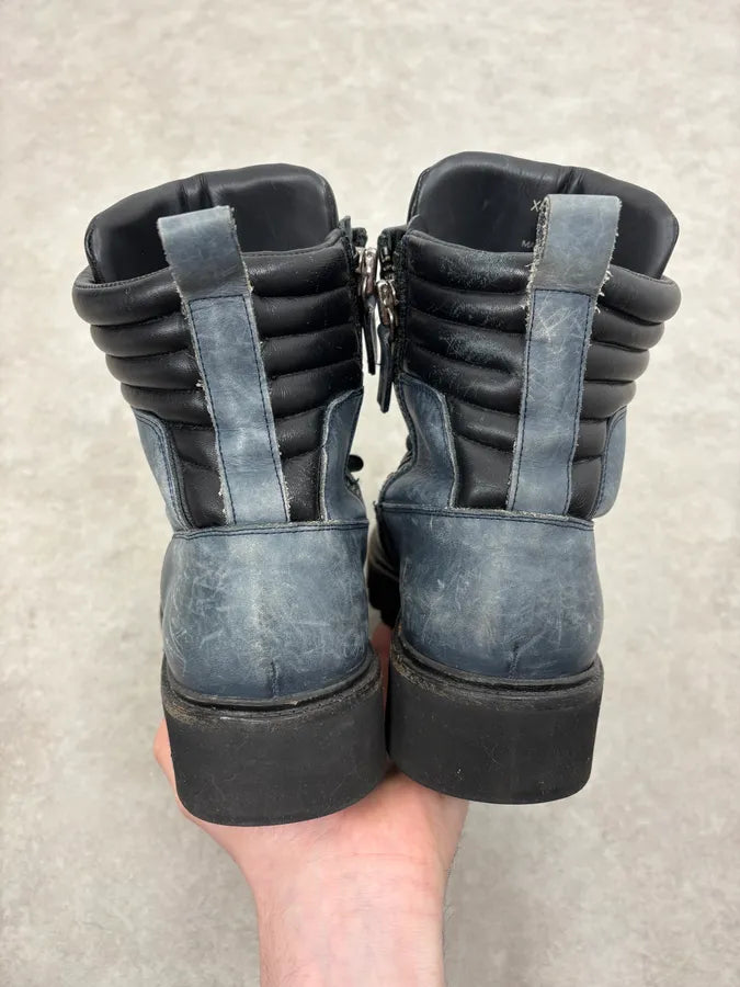 2010s Emporio Armani Avant-Garde Brut Blue Leather Boots akxluKw 6