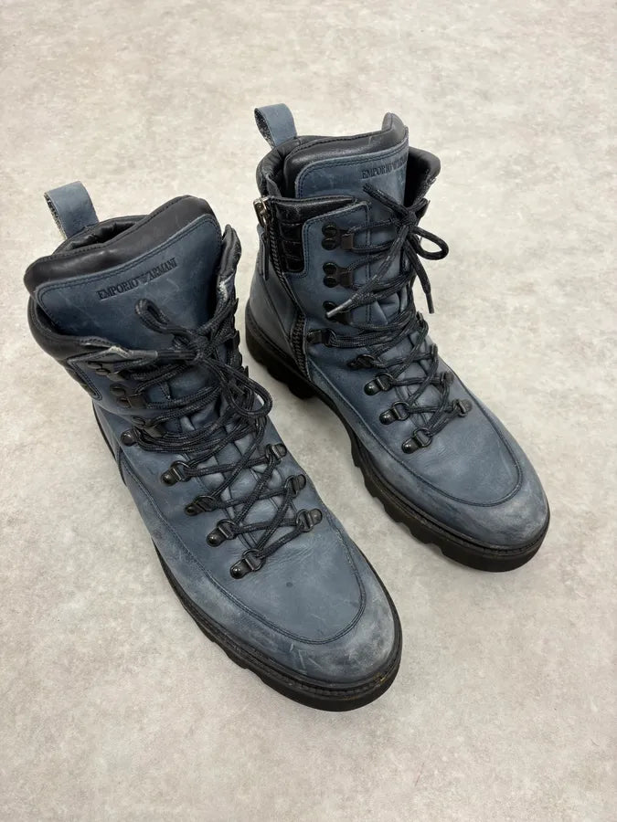 2010s Emporio Armani Avant-Garde Brut Blue Leather Boots akxluKw 3