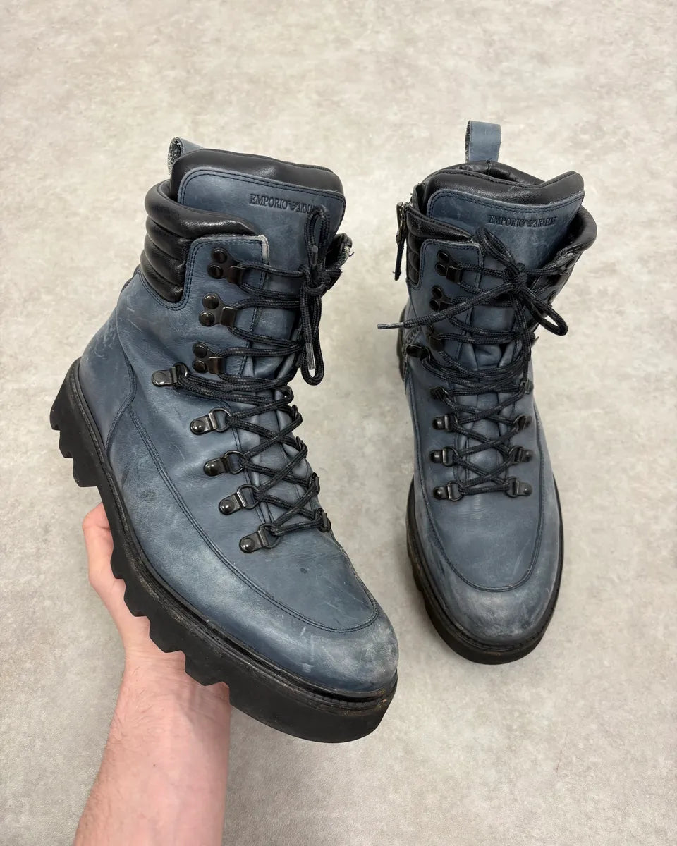 2010s Emporio Armani Avant-Garde Brut Blue Leather Boots akxluKw 0