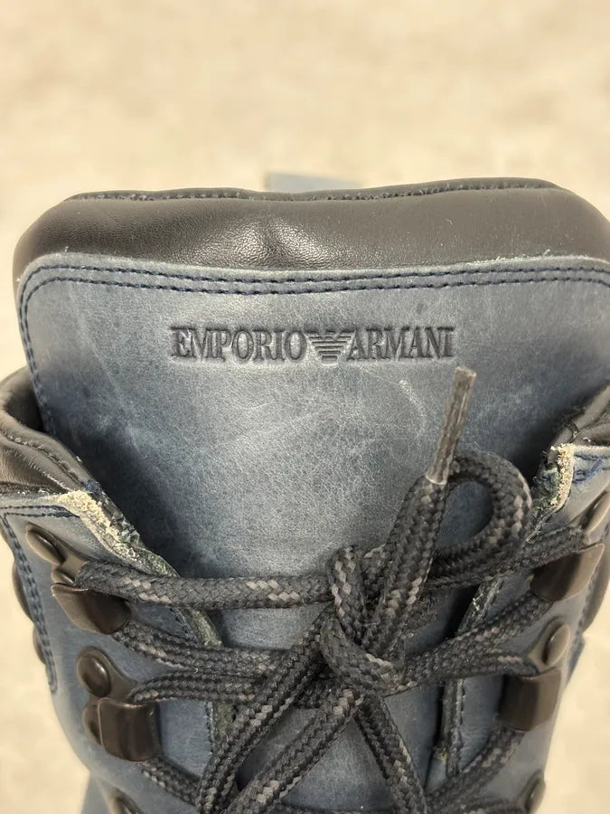 2010s Emporio Armani Avant-Garde Brut Blue Leather Boots akxluKw 8