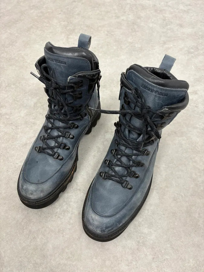 2010s Emporio Armani Avant-Garde Brut Blue Leather Boots akxluKw 2
