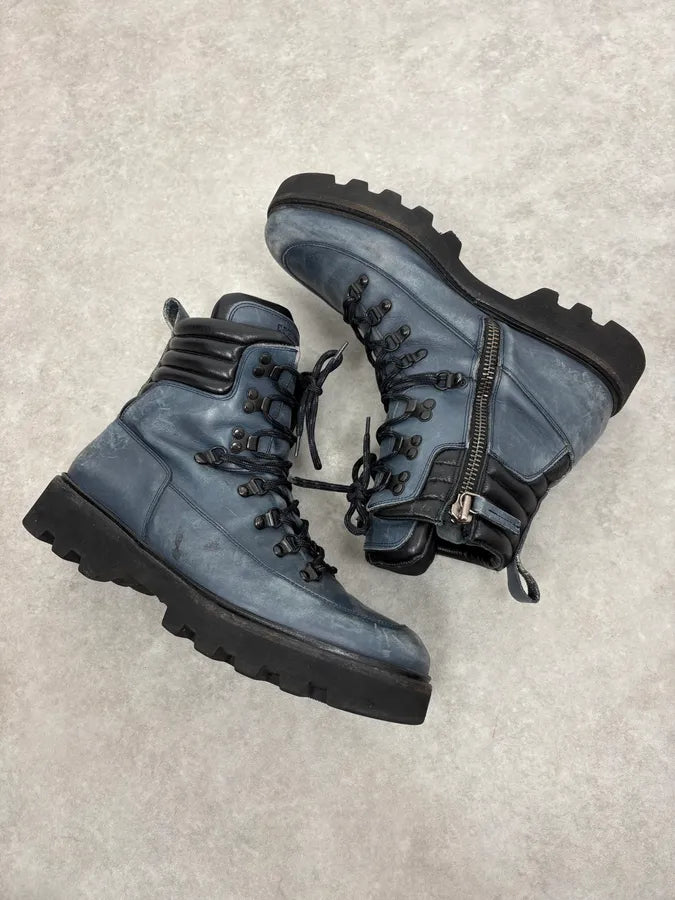 2010s Emporio Armani Avant-Garde Brut Blue Leather Boots akxluKw 5