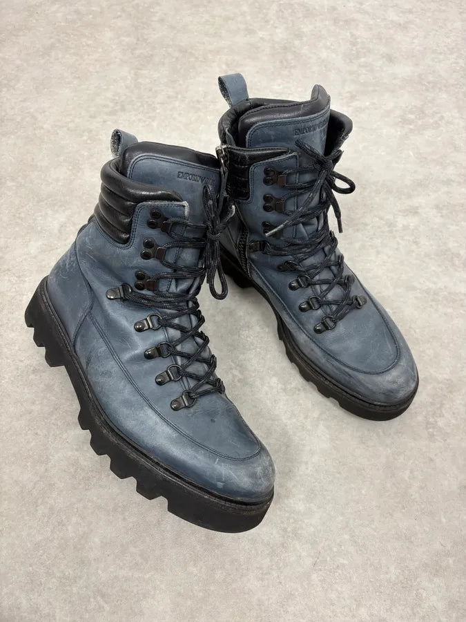 2010s Emporio Armani Avant-Garde Brut Blue Leather Boots akxluKw 4