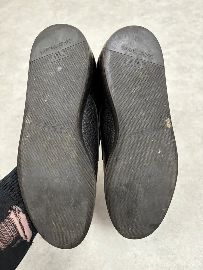 2010s Emporio Armani Black Buckle Leather Grained Boots srWctLL 7