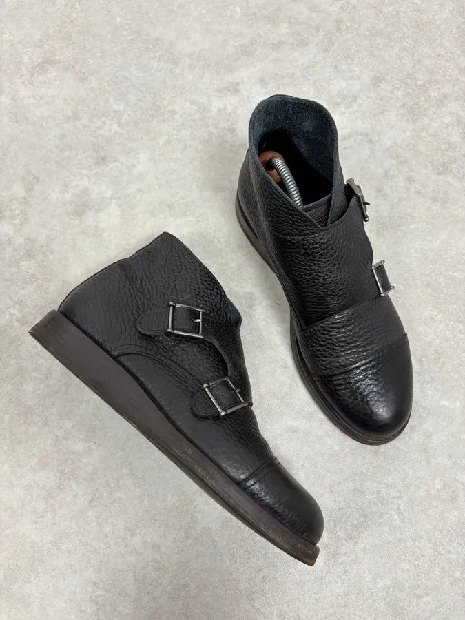 2010s Emporio Armani Black Buckle Leather Grained Boots srWctLL 2
