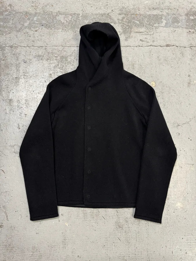 2010s Emporio Armani Black Buttoned Hooded Asymmetrical Closure Jacket VzOLMxK 0