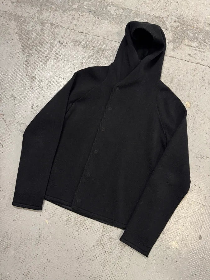 2010s Emporio Armani Black Buttoned Hooded Asymmetrical Closure Jacket VzOLMxK 5