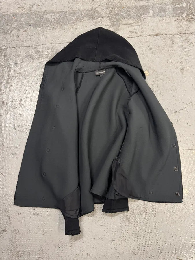 2010s Emporio Armani Black Buttoned Hooded Asymmetrical Closure Jacket VzOLMxK 6