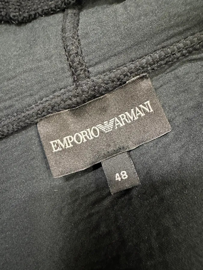 2010s Emporio Armani Black Buttoned Hooded Asymmetrical Closure Jacket VzOLMxK 8