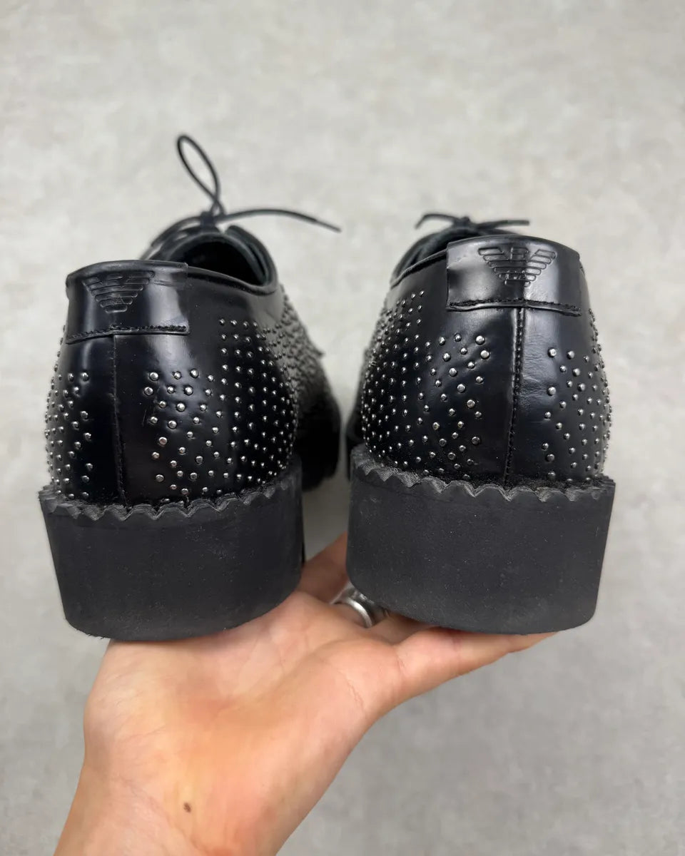 2010s Emporio Armani Black Leather Studded Boots demAxys 6