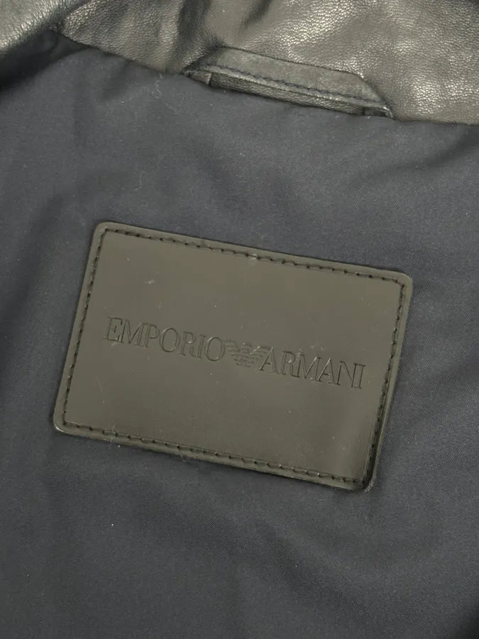 SS2020 Emporio Armani Black Leather Zip-Up Jacket wNCuxFw 9
