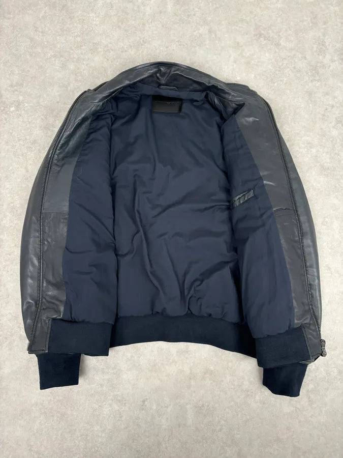SS2020 Emporio Armani Black Leather Zip-Up Jacket wNCuxFw 6