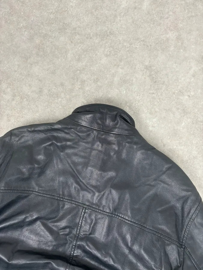 SS2020 Emporio Armani Black Leather Zip-Up Jacket wNCuxFw 5