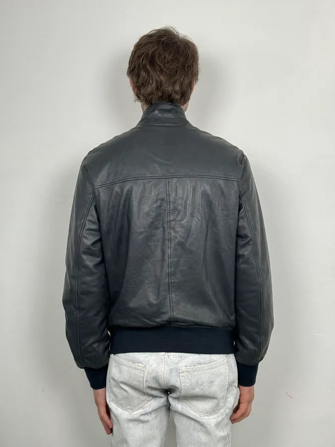 SS2020 Emporio Armani Black Leather Zip-Up Jacket wNCuxFw 2
